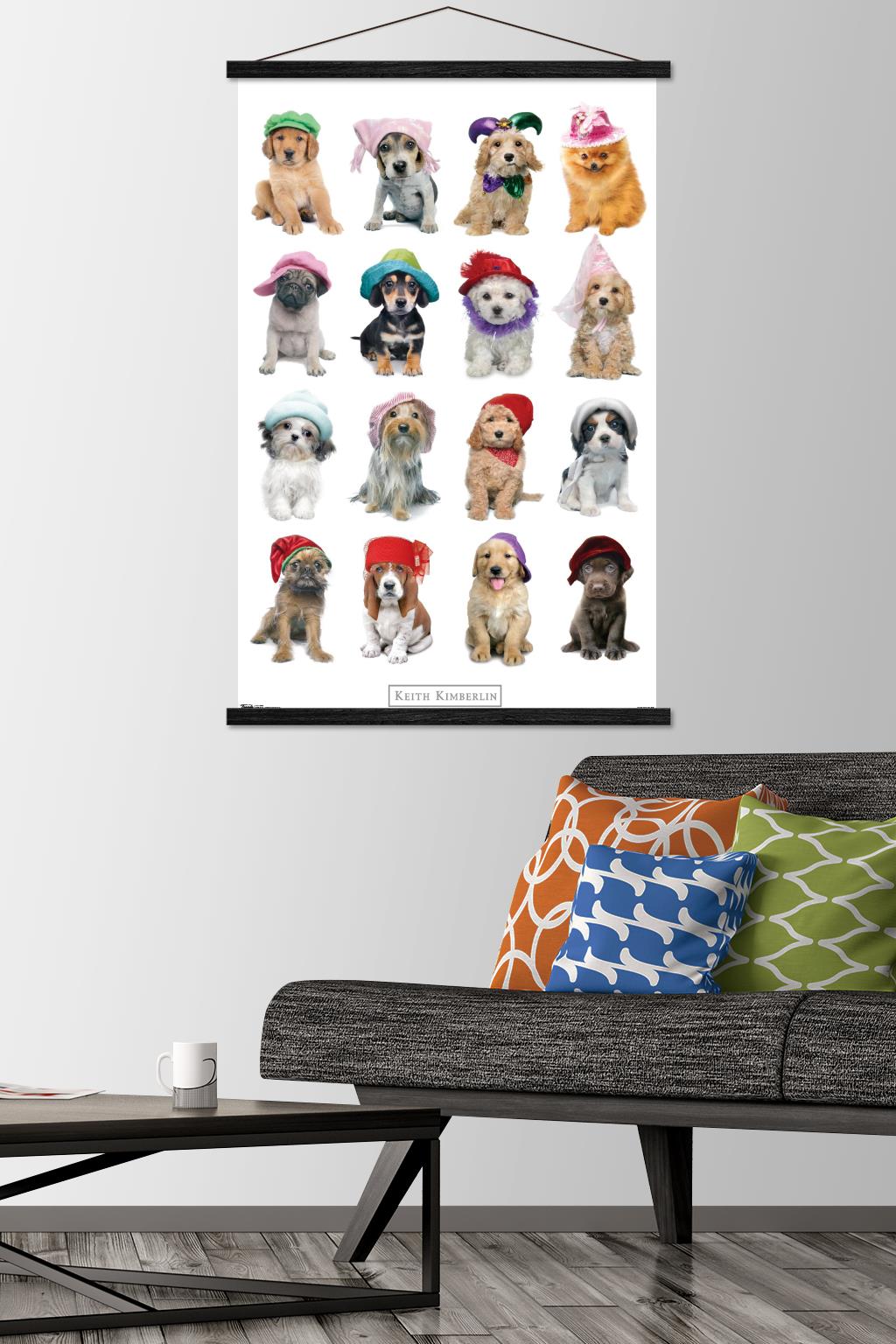 Keith Kimberlin - Puppies With Hats Wall Poster with Wooden Magnetic Frame, 22.375" x 34"