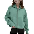 thumbnail image 5 of JUSLIO Girls Hoodies Athletic Zipper Hooded Sweatshirt Solid Color Pockets Long Sleeve Tops Sweatshirts Green（6 Years）, 5 of 7