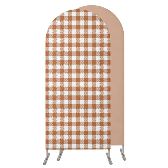 6.6FT Arch Backdrop Covers, Dark Orange Checkered Wedding Arch Cover Stretchy, Fall Farmhouse Rustic Buffalo Plaid Chiara Arches Backdrop Stand Covers for Birthday Baby Shower Party Banquet Decor