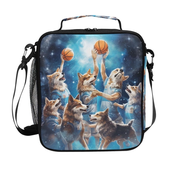 ALAZA Wolf Play Basketball Lunch Box Insulated Lunch Bag Reusable Thermal Cooler Tote School Picnic