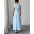 thumbnail image 2 of Elegant V-Neck Short Sleeve A-Line Maxi Dress with Waist Cinch for Women, 2 of 7