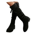 thumbnail image 3 of Gyexs Womens Knee High Boots Suede Slouchy Low Heel Comfortable Winter Long Tall Boots Round Toe Pull on Lace up Booties Black & Size 6.5, 3 of 9