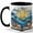 Black, variant on Stained Glass Ocean Book Coffee Mug, Sailboat Sea Waves Beach Fantasy Design, 11 oz Ceramic Cup