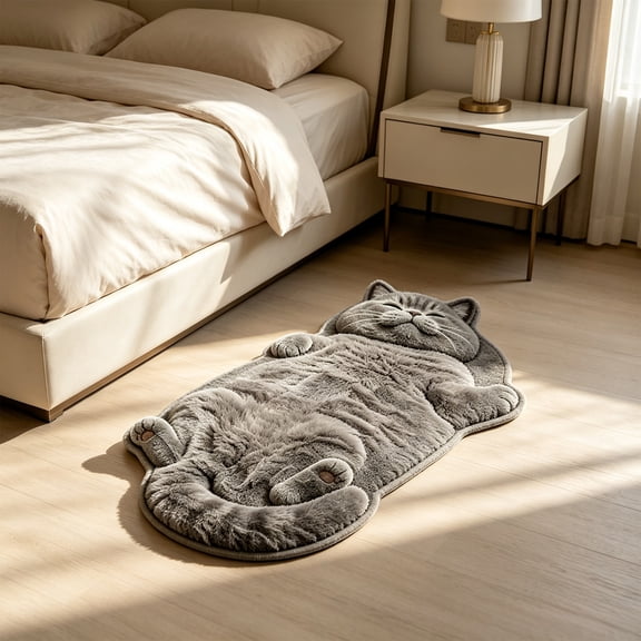 Adorable Cat Shaped Polyester Bath Rug Washable Absorbent Non Slip Floor Mat Cute Pet Lover Home Decor Gift,A