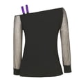 thumbnail image 5 of Women Black Off Shoulder T-Shirts Lace Splice Long Shirts Gradient Sequin Mesh Tees Loose Dressy Fashion Tops, 5 of 9