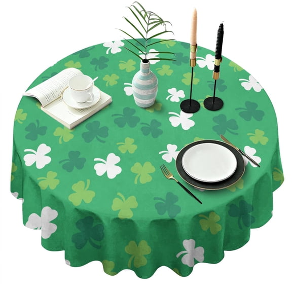 Irish Green Clover Shamrock Round Table Cloth,Wrinkle Free Table Cover with Polyester,Waterproof Reusable Tablecloths for Home Decor Summer Spring Picnic Dining Holiday (Round,60x60inch)
