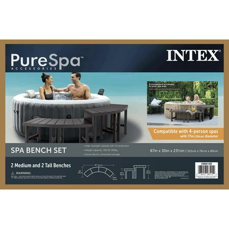 Intex 2 Medium and 2 Tall PureSpa Benches, Compatible w/ 4 Person Spas