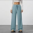 thumbnail image 2 of Miluxas Ribbed Knit Wide Leg Pants for Women Drawstring Waist Low Rise Casual Long Trousers Solid Streetwalk Pants Sky Blue, 2 of 8