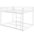 thumbnail image 4 of Full over Full Low Bunk Bed for Kids Teens Adults, Metal Bunk Bed Frame with Ladder and Safety Guardrails, Load-Bearing 350lb, Noise Free, White 77.1''Lx55.9''Wx53.7''H, 4 of 7