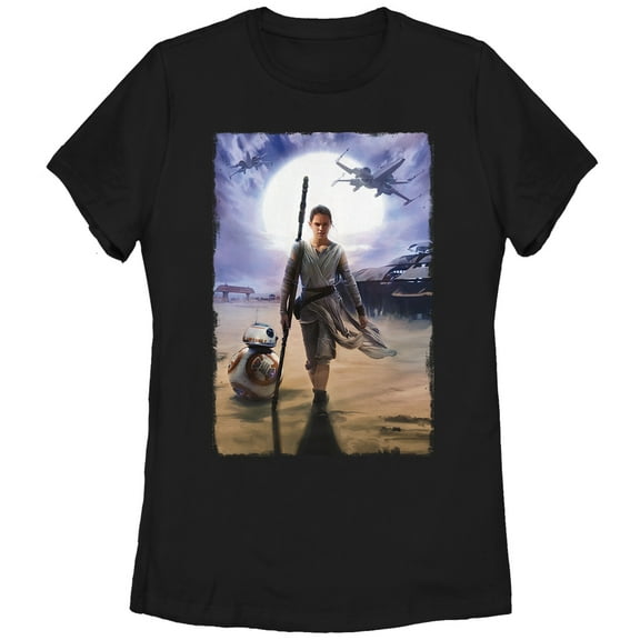 Women's Star Wars The Force Awakens Rey on Jakku  Graphic Tee Black X Large