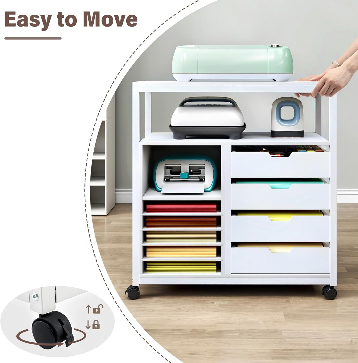 Craft Organizer Storage Cart, Rolling Cart Organizer, Vinyl Roll Holder and Cutting Machine Storage Cabinet, Craft Cart with Drawers for Craft Room Organizer 32" W x 16" D x 34" H
