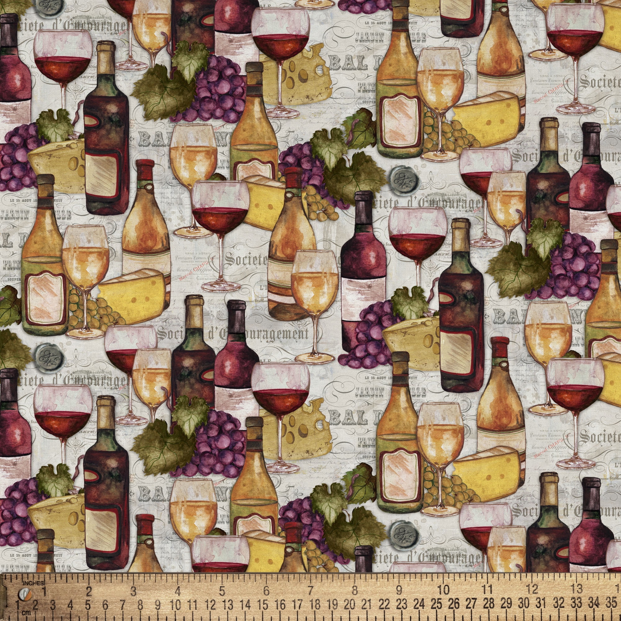 (2 pack) 1 Yard 100% Cotton Gotta Love Wine, Multi-color, 44" Wide for Quilting & Sewing by David Textiles