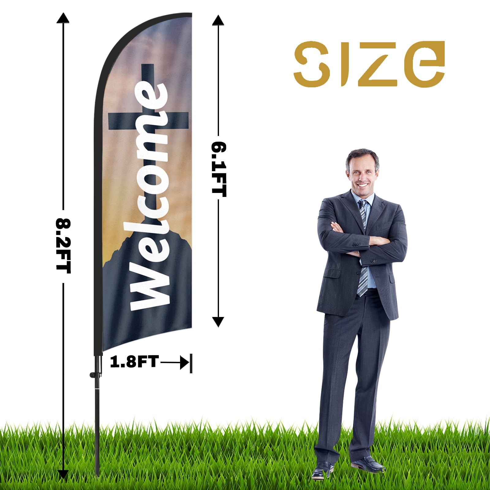 QSUM Church Themed Swooper Flag,8.2FT Religion Welcome Advertising Feather Flag with Pole Kit, Ground Spike, Religion Welcome Signs for Businesses and Storefronts