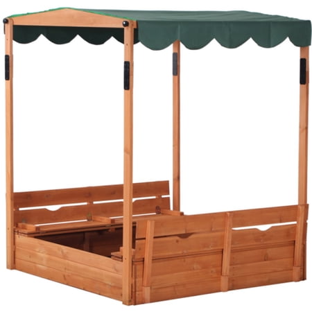 O'force Wooden Sandbox with Convertible Cover Kids Outdoor Backyard Bench Play Sand Box