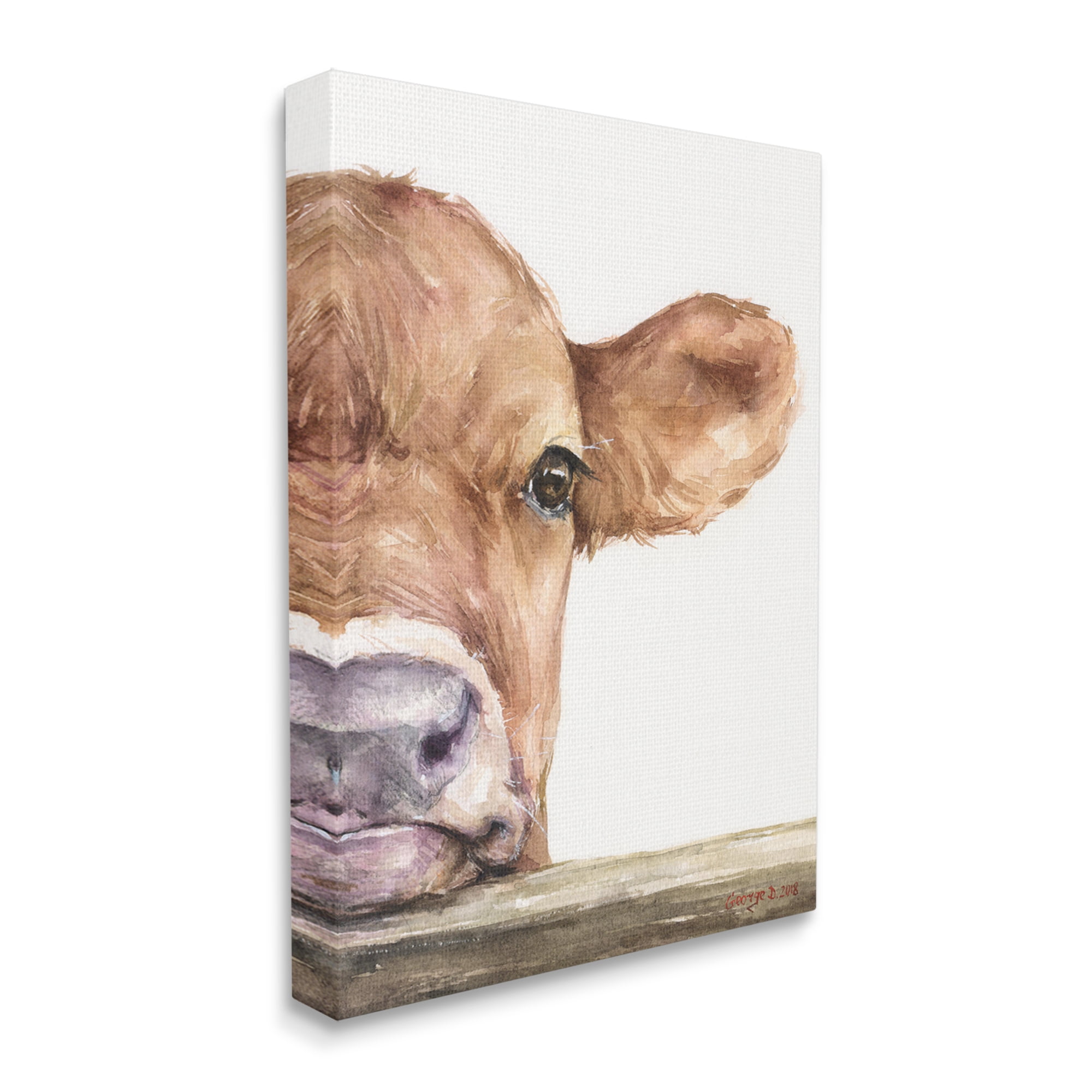 Stupell Industries Baby Calf Cow Resting Head Up-Close Rural Painting Gallery Wrapped Canvas Print Wall Art, Design by George Dyachenko