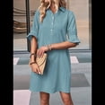 thumbnail image 2 of Vestido Camisero Informal para Mujer, con Mangas con Volantes, Botones, Corte Recto, de Verano, con Bolsillos, Gris, Azul, Talla S, 2 of 4