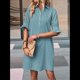 thumbnail image 2 of Vestido Camisero Informal para Mujer, con Mangas con Volantes, Botones, Corte Recto, de Verano, con Bolsillos, Gris, Azul, Talla S, 2 of 4