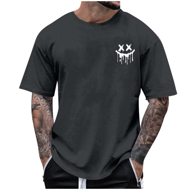 Camisetas de Cuello de la Tripulación de los Hombres de Poliéster Impreso en Seco Rápido, Cuello Redondo de Corte 3D para Gimnasio, Carrera, Ciclismo Y Ocasional