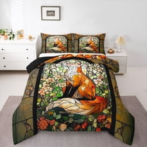 Homewish Wildlife Fox 3 Pieces Queen Comforter Set For Kids Children Teens,Woodland Floral Animal Ultra Soft Bedding Sets,Chic Flowers Bedding Comforter Set,Exotic Style Bedroom Decor,Reversible
