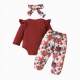 thumbnail image 3 of Paguaki Baby Girls Clothes Ruffle Long Sleeve Floral Print Bodysuit 3PCS Baby Layette Set Newborn Onesies, 3 of 4