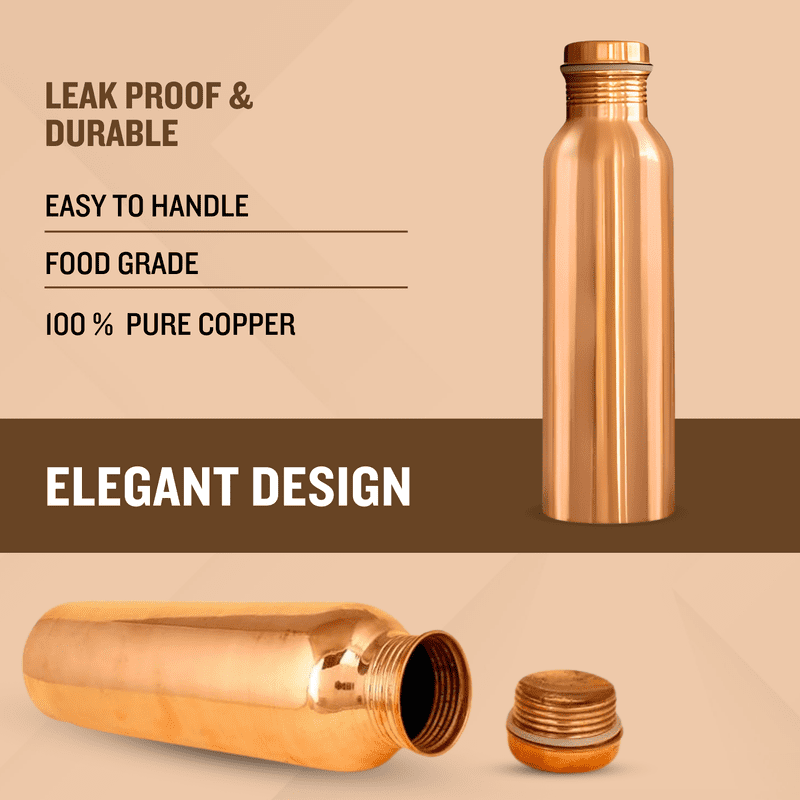 TITAN INTERNATIONAL Copper Bottle | Copper Water Bottle for Drinking | BPA Free & Leak Proof | Easy to Carry | Suitable for Yoga, School & Office - 1000ml / 32 Oz