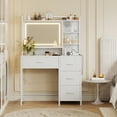 thumbnail image 4 of Vanity Desk with Square Mirror and Adjustable LED Lights – 4 Fabric Drawers and Storage Shelves – Modern Bedroom Dressing Table – White Color, 4 of 8