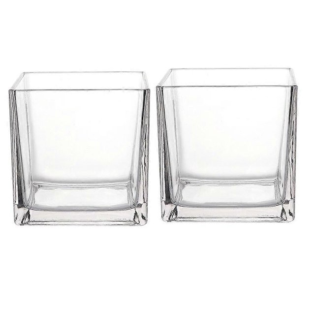 Square Glass Candle Holders For Home Decor 10X10X10CM Creative Hydroponic Vases 2Pcs