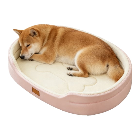 Four Sided Bolster Oval Dog Bed, Soft Cloth Waterproof Anti-Slip Pet Sofa Cushion 20x14x5in, Machine Washable All Season Crate Kennel Mat for Small Medium Pets,Indoor Pet Rest Bed, Christmas Pet Gift