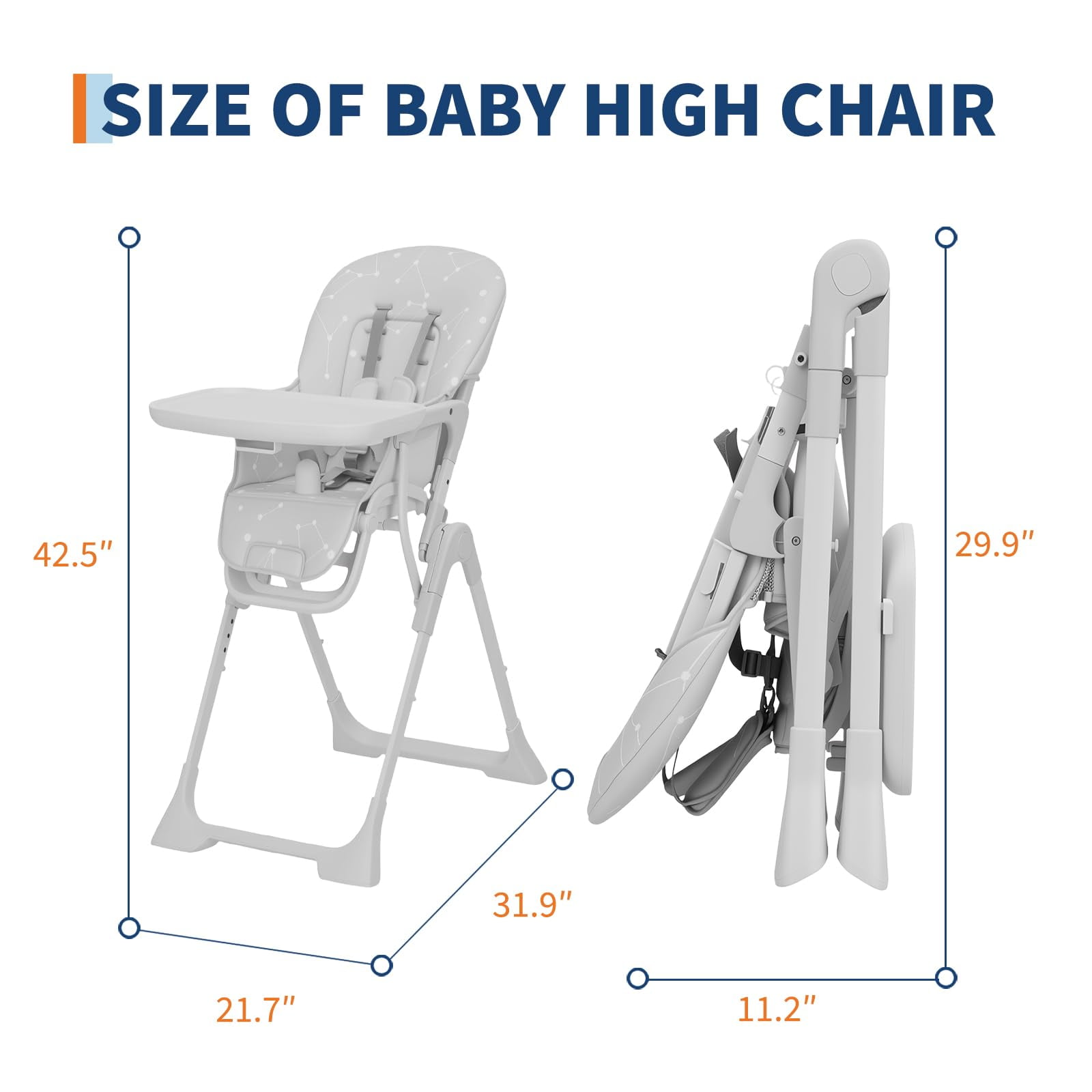 Collapsible Baby High Chair for Feeding – Adjustable Height, Backrest & Footrest, Removable Tray, Compact Fast Folding, Safe for Babies & Toddlers, Easy Clean