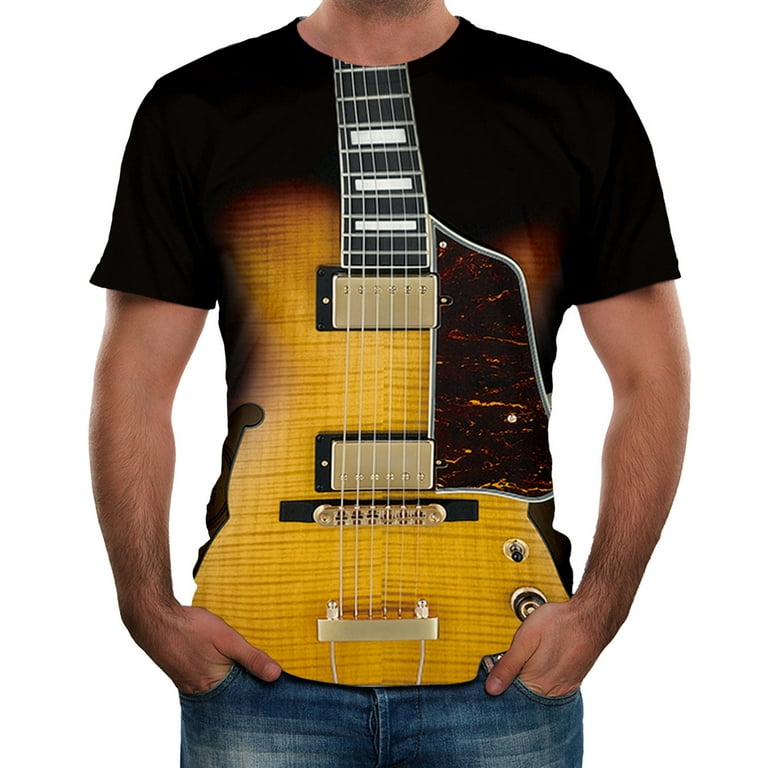 yellow golf shirts for men men s fashon guitar 3d printed t shirt cool summer short sleeves tees tops Walmart