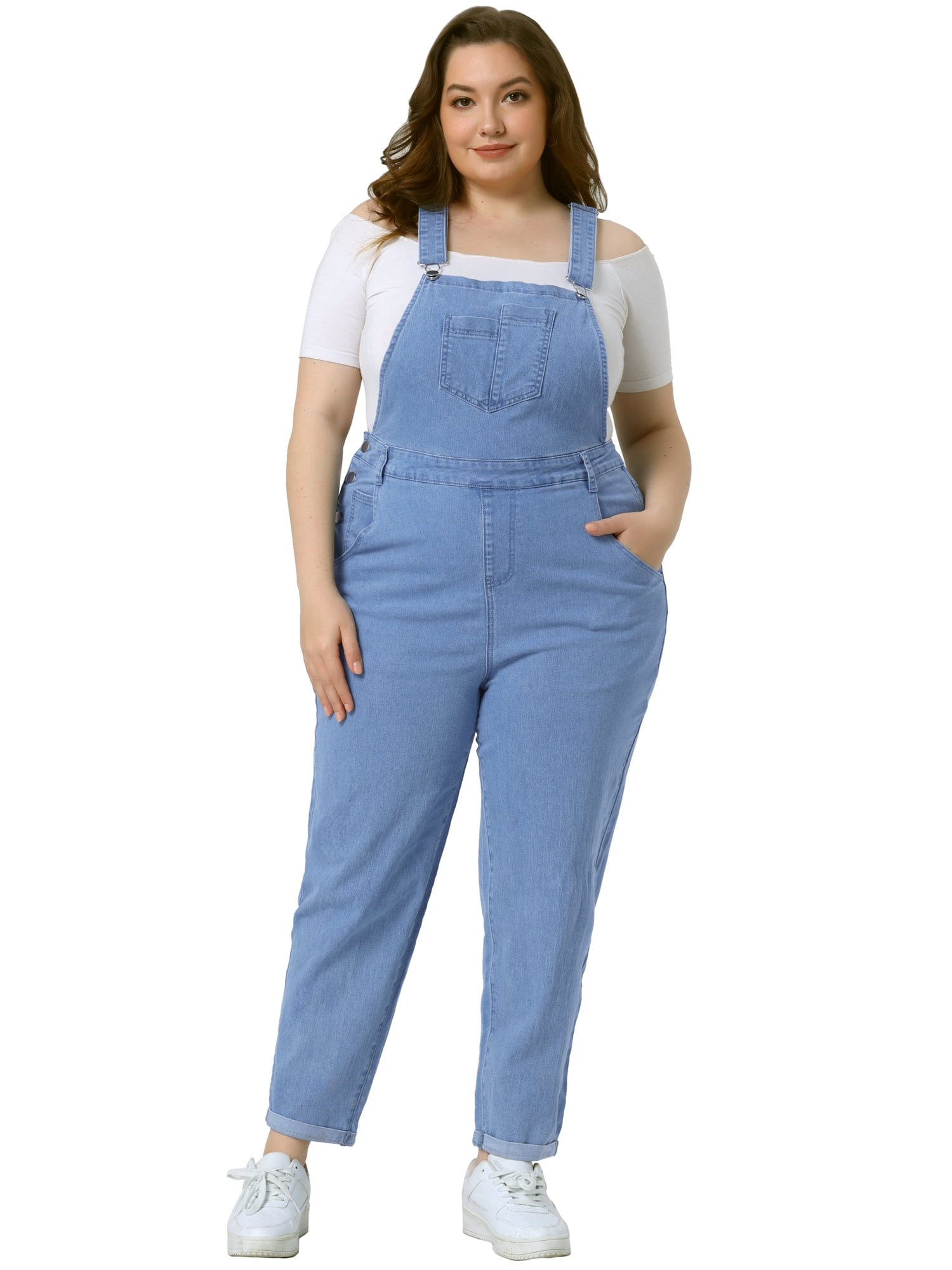 DARING DIVA Women's Plus Size Adjustable Bib Overalls Jeans Pants 3X Light Blue