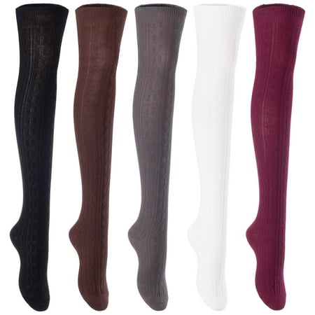 

Lian LifeStyle Women s 5 Pairs Adorable Comfortable Soft Thigh High Over Knee High Cotton Socks Size 6-9 L1024Black Coffee DG Cream Wine