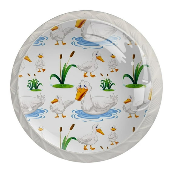 4 Pcs White Duck in the Pond Knobs for Kitchen Cabinet Cupboard Dresser Bookcase Drawer Pulls Handles Round Home Decor