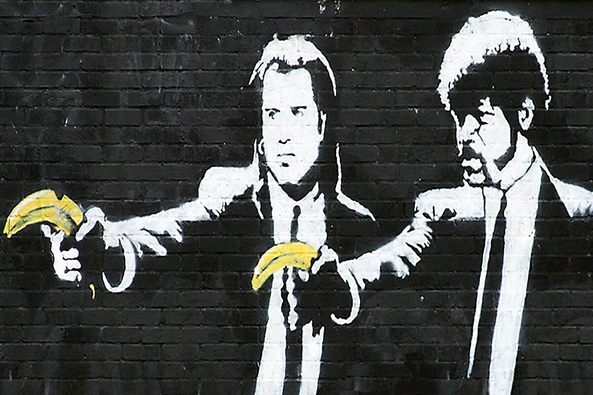 Banksy Canvas Wall Art Black White Grey Girl Balloon Pulp Fiction Abstract 