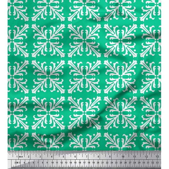 Soimoi Green Poly Georgette Fabric Tiles Moroccan Printed Fabric 1 Yard 42 Inch Wide