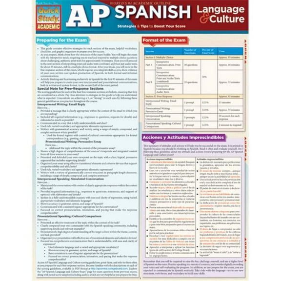 QuickStudy | AP Spanish Laminated Study Guide [222385]