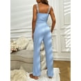 thumbnail image 2 of Women's Ribbed, Lace Trim Two-Piece Pajama Set, Blue, Large, 2 of 3