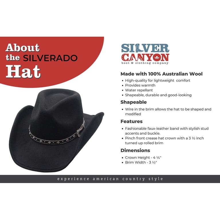 Silverado black 100% wool western fedora! Men%e2%80%99s+Wool+Cowboy+Hat+Silverado+Black+Shapeable+  main image 3