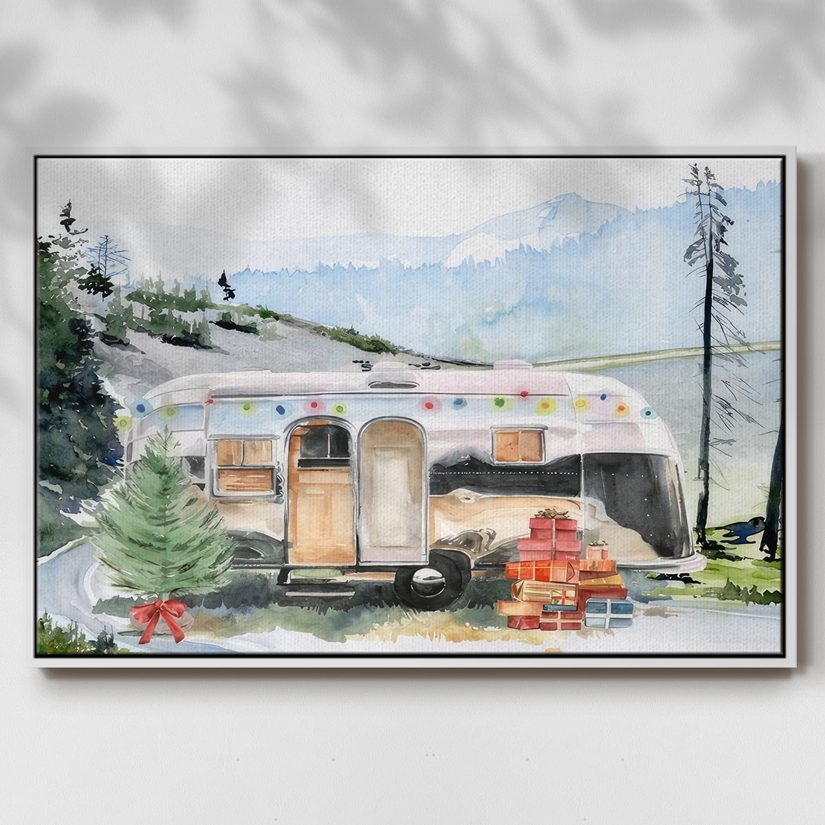Holiday Vacation I - Framed Gallery Wrapped Holiday Canvas - 27 x 41 - White Frame