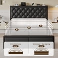 thumbnail image 6 of Bolvdo Bed Frame with Leather Upholstered Headboard, Lockable Storage, Queen Size, Black, 6 of 8
