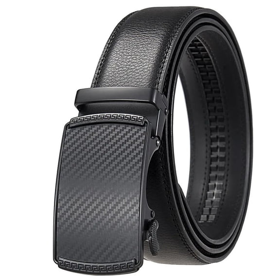 Men's Automatic Ratchet Belt, Business Casual Dress Belt with Carbon Fiber Pattern Alloy Buckle, Adjustable Leather Belt, Black & Brown