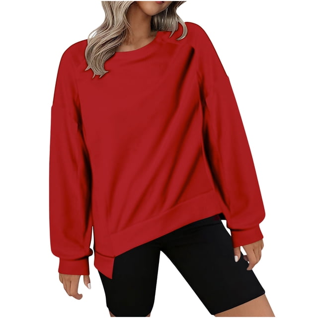 Timegard Sweatshirts for Women Fall Casual Loose Comfy Pullover Long Sleeve Crewneck Tops Solid Color