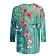 thumbnail image 4 of Women Tshirts Gentle Floral Hummingbird Print 3/4 Sleeve Crewneck Top Outdoor Style Womens Tees, 4 of 5
