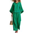thumbnail image 2 of Women's 2 Piece Summer Outfits Solid Color Oversized 3/4 Sleeve Tops Wide Leg Pants Set, 2 of 2