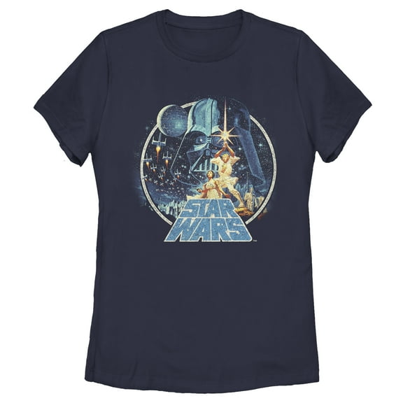 Women's Star Wars Classic Scene Circle Graphic Tee Navy Blue Small