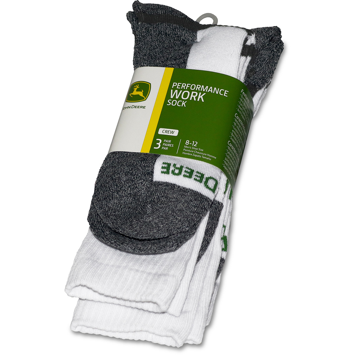 John Deere Men's 3 Pack Performance Work Crew Sock LP73318