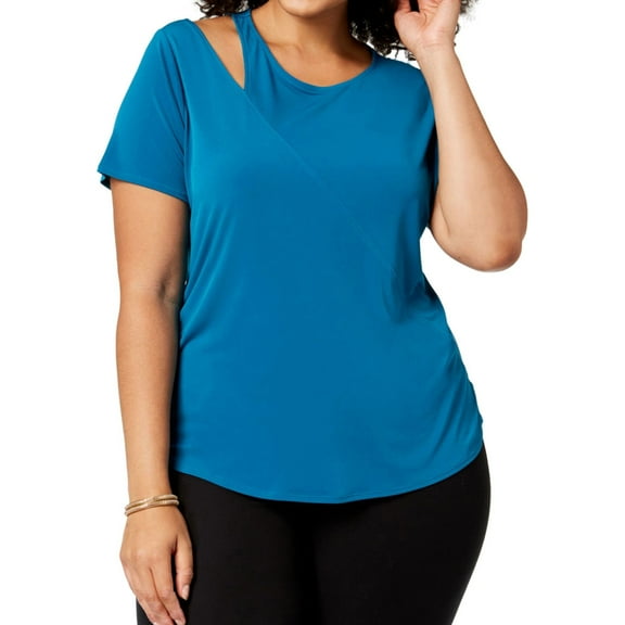 I.N.C Womens Cutout Basic T-Shirt, Green, Plus Size, 3X