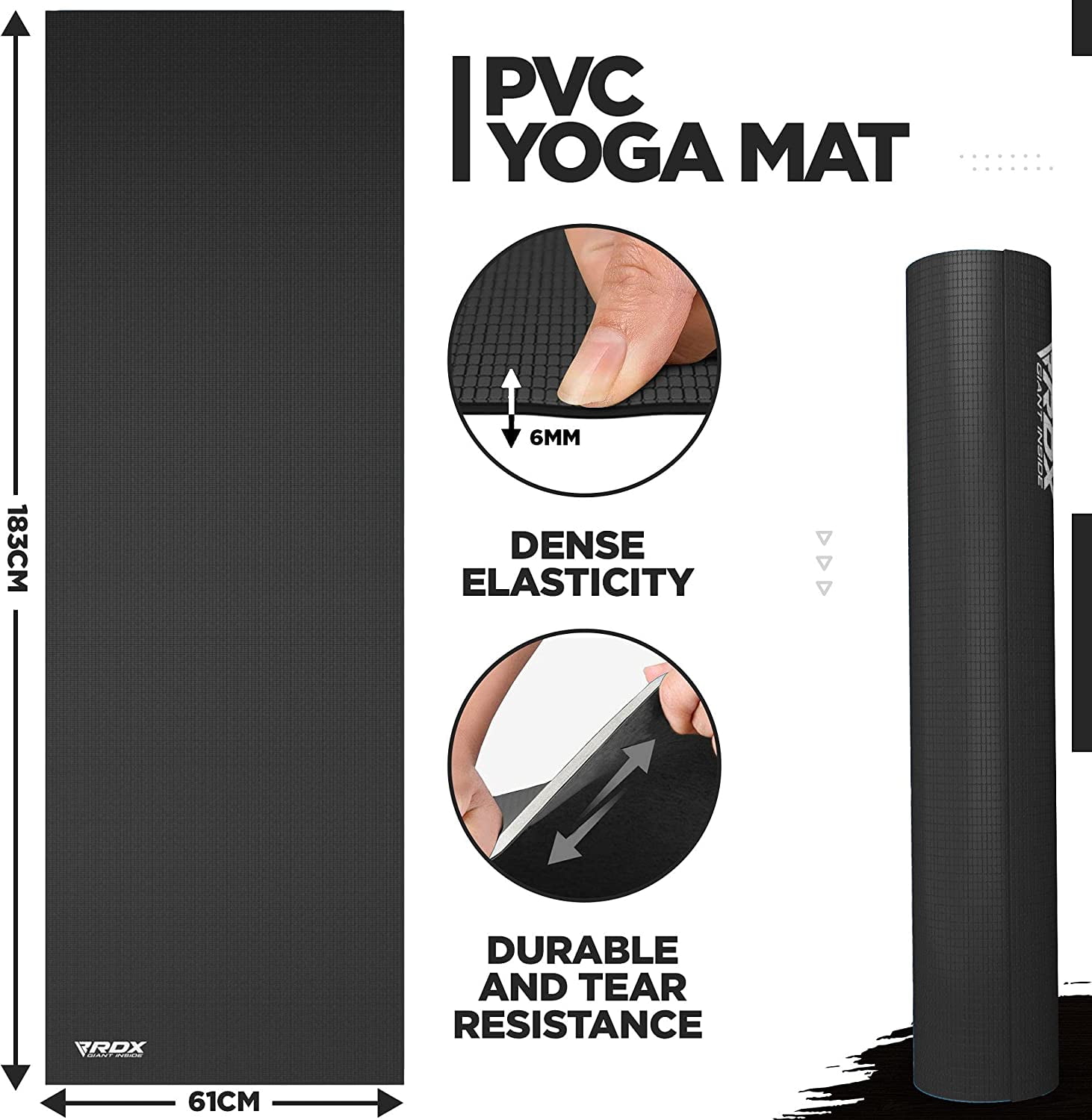 RDX Yoga Mat 6mm Thick with Straps and Carry bag, REACH RoHS Certified, 6P Latex Free, Eco Friendly Open Cell Non Slip Mats for Men Women, 183 x 61CM