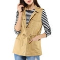 thumbnail image 3 of INSPIRE CHIC Women's Sleeveless Jacket Drawstring Waist Zip Up Cotton Cargo Vest with Pocket XL Khaki, 3 of 9