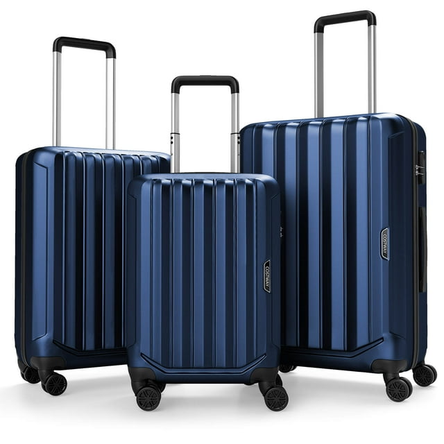 Costway Ensemble de 3 Pcs de Valises Rigides (20/24/28 Po) avec Roues à 8 Roulettes Pivotantes, Cadenas à 3 Chiffres Bleu Marine